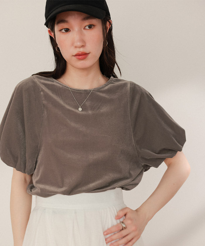 ティティベイト titivate シアーベロアバルーンスリーブトップス (ブラウン) ブラウン