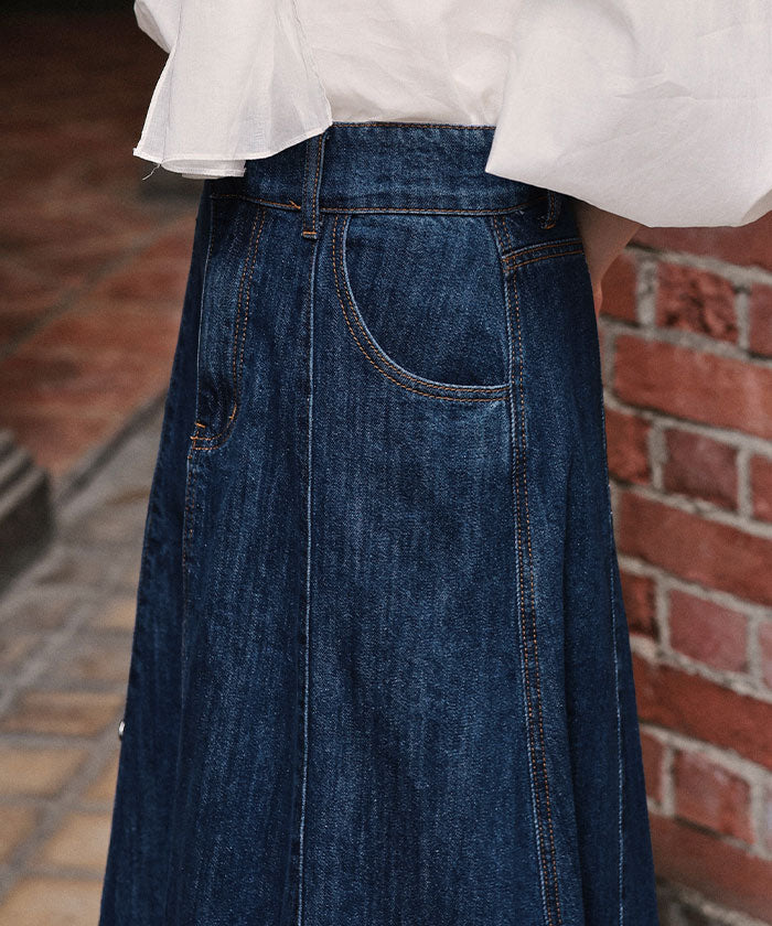 ティティベイト titivate ハイウエストボリュームフレアデニムスカート (グレー) グレー