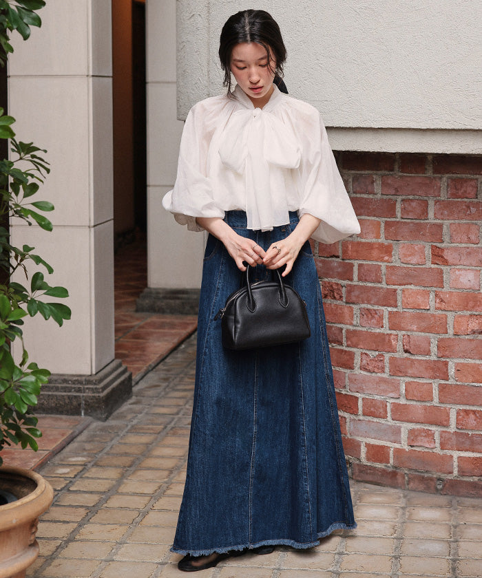 ティティベイト titivate ハイウエストボリュームフレアデニムスカート (グレー) グレー