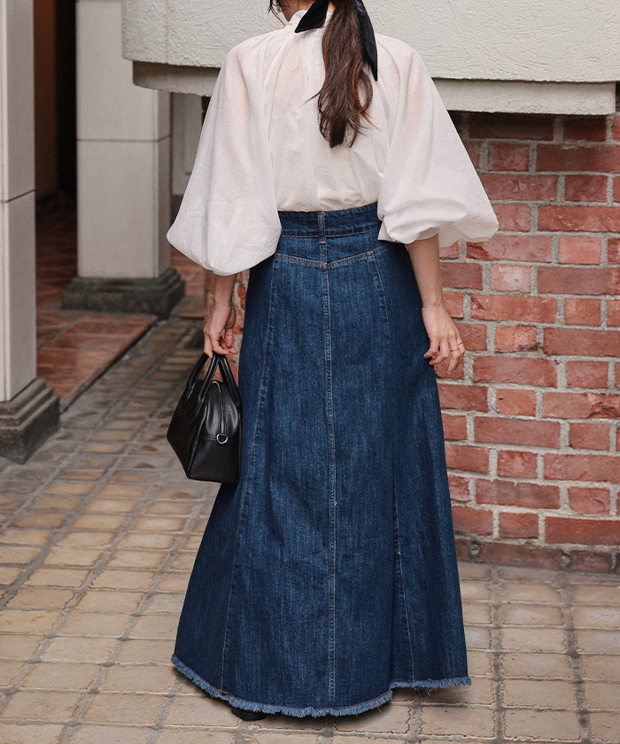 ティティベイト titivate ハイウエストボリュームフレアデニムスカート (グレー) グレー