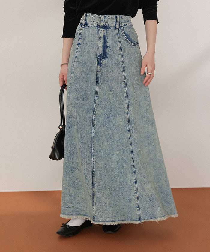 ティティベイト titivate ハイウエストボリュームフレアデニムスカート (グレー) グレー