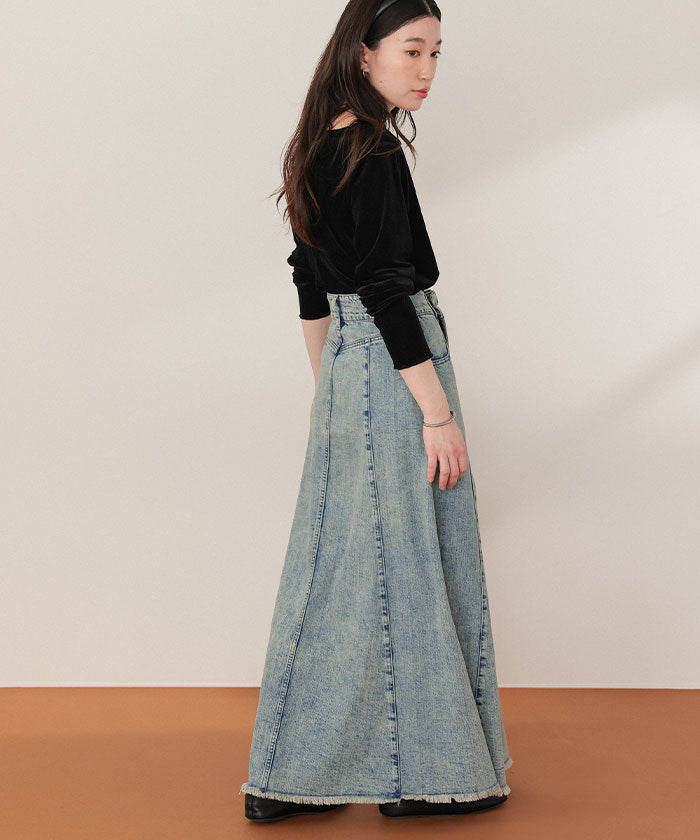 ティティベイト titivate ハイウエストボリュームフレアデニムスカート (グレー) グレー