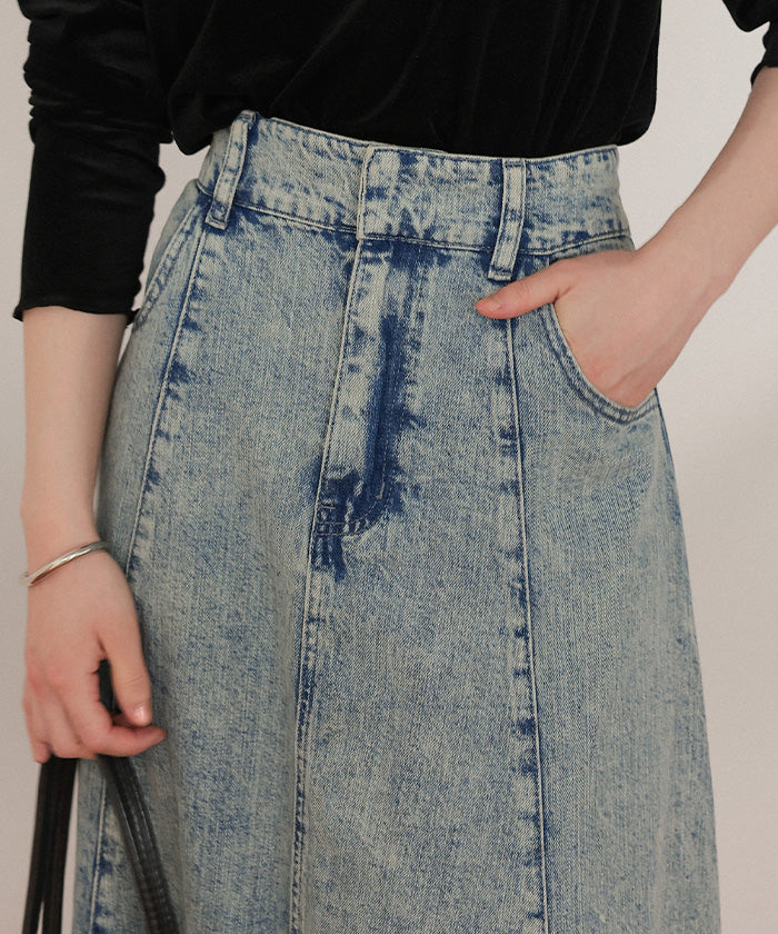 ティティベイト titivate ハイウエストボリュームフレアデニムスカート (グレー) グレー