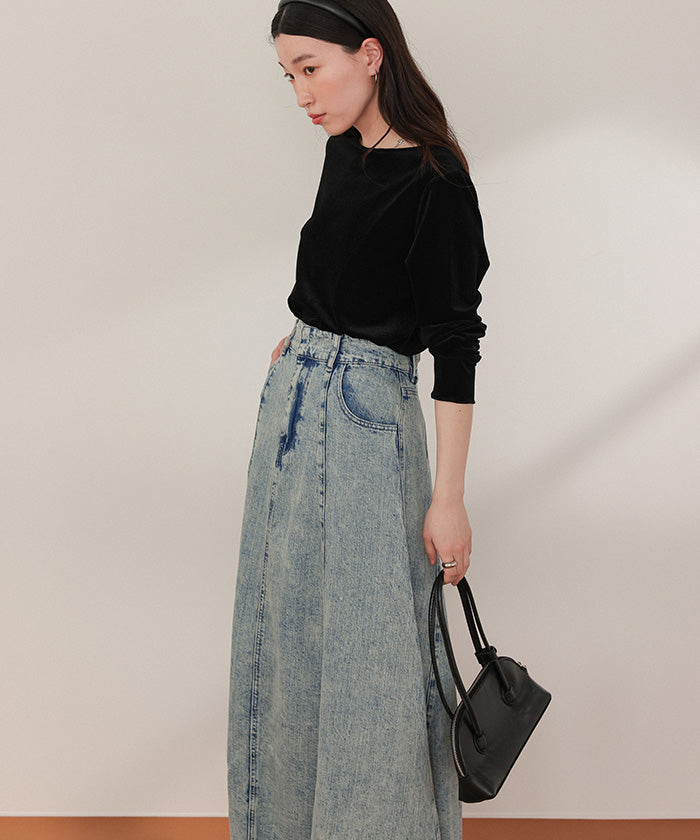 ティティベイト titivate ハイウエストボリュームフレアデニムスカート (グレー) グレー