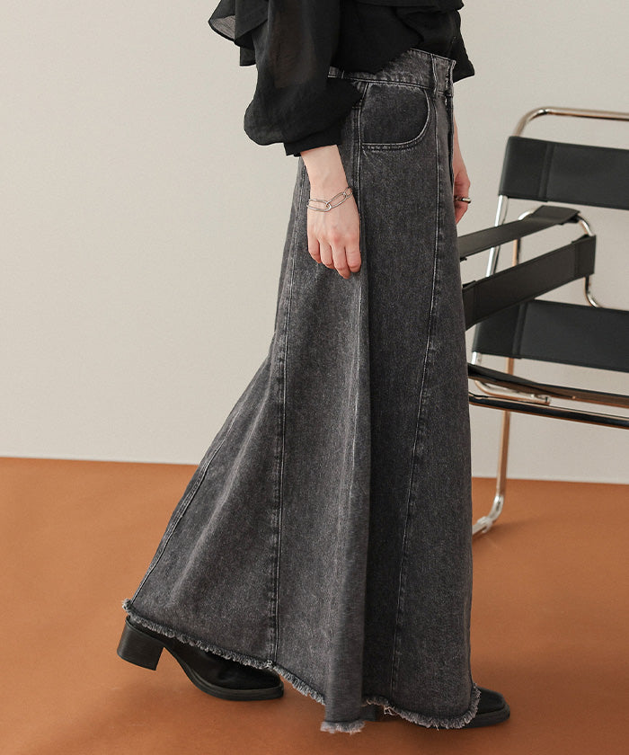 ティティベイト titivate ハイウエストボリュームフレアデニムスカート (グレー) グレー