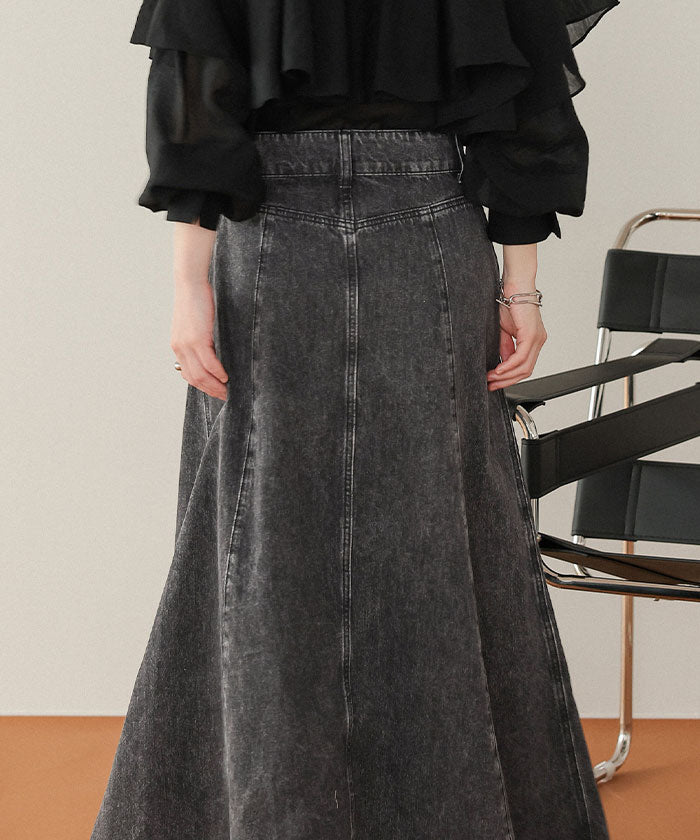 ティティベイト titivate ハイウエストボリュームフレアデニムスカート (グレー) グレー
