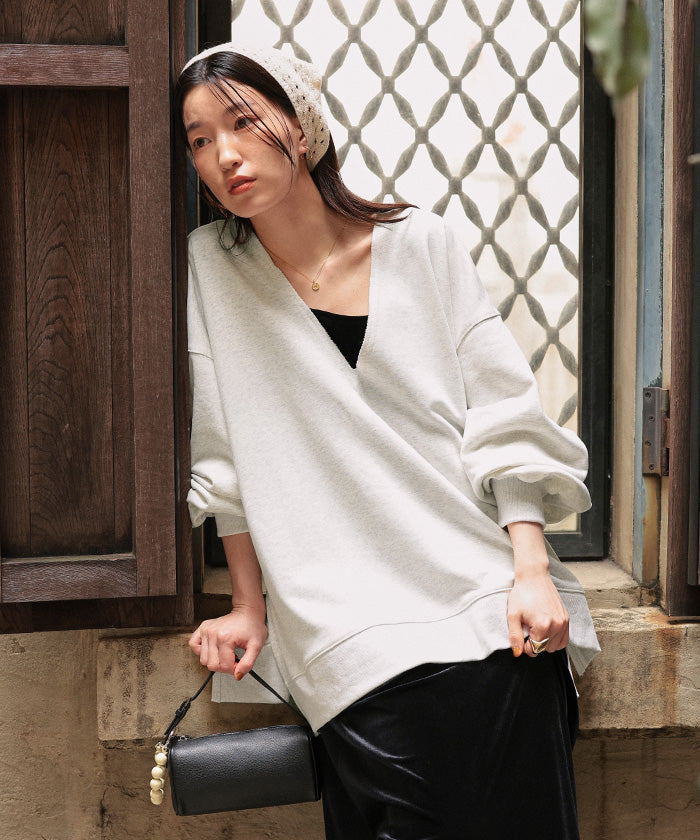 ティティベイト titivate 深Vネックサイドスリットスウェットプルオーバー (オートミール) オートミール