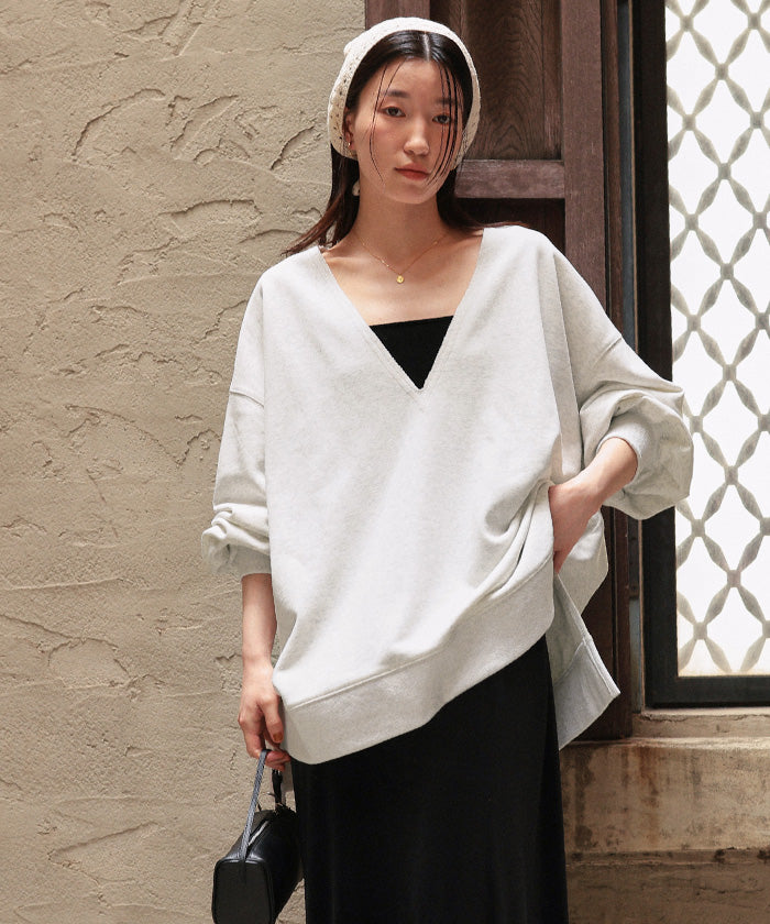 ティティベイト titivate 深Vネックサイドスリットスウェットプルオーバー (オートミール) オートミール