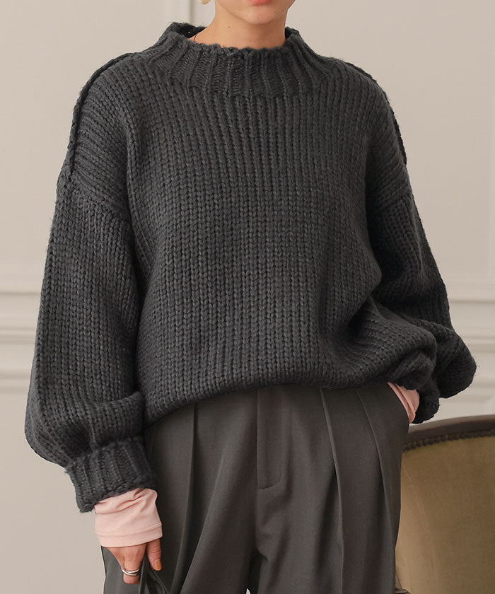 ティティベイト titivate ハンドライクオーバーサイズローゲージニット (チャコール) チャコール