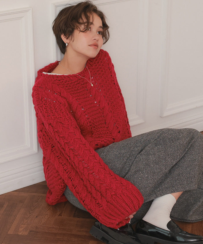 ティティベイト titivate ハンドライクボートネックケーブルニット (グレージュ) グレージュ