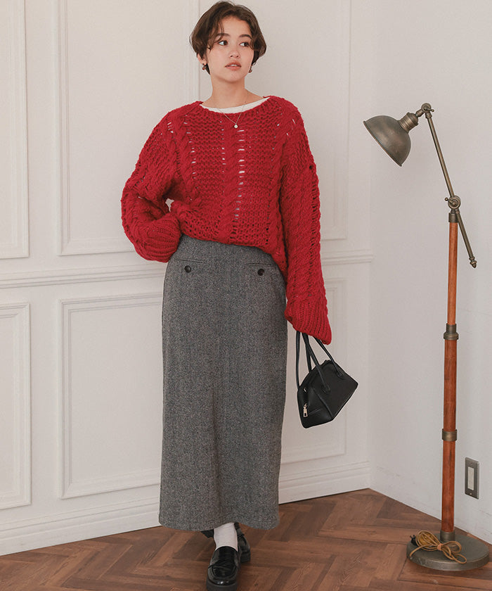 ティティベイト titivate ハンドライクボートネックケーブルニット (グレージュ) グレージュ