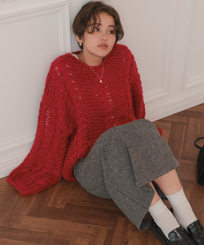 ティティベイト titivate ハンドライクボートネックケーブルニット (グレージュ) グレージュ