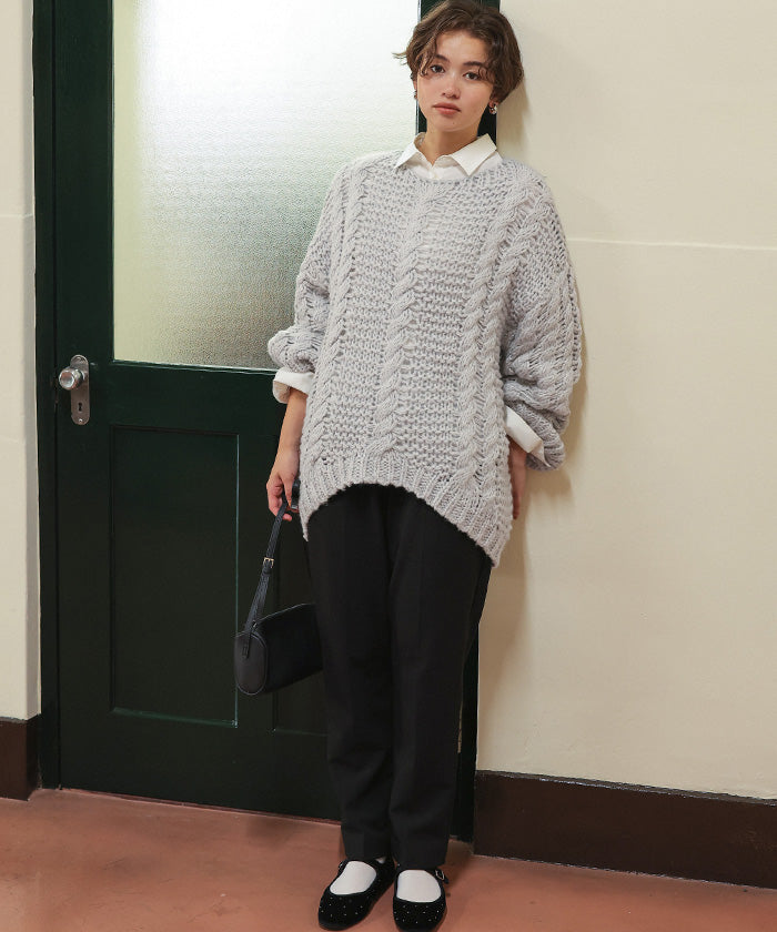 ティティベイト titivate ハンドライクボートネックケーブルニット (グレージュ) グレージュ