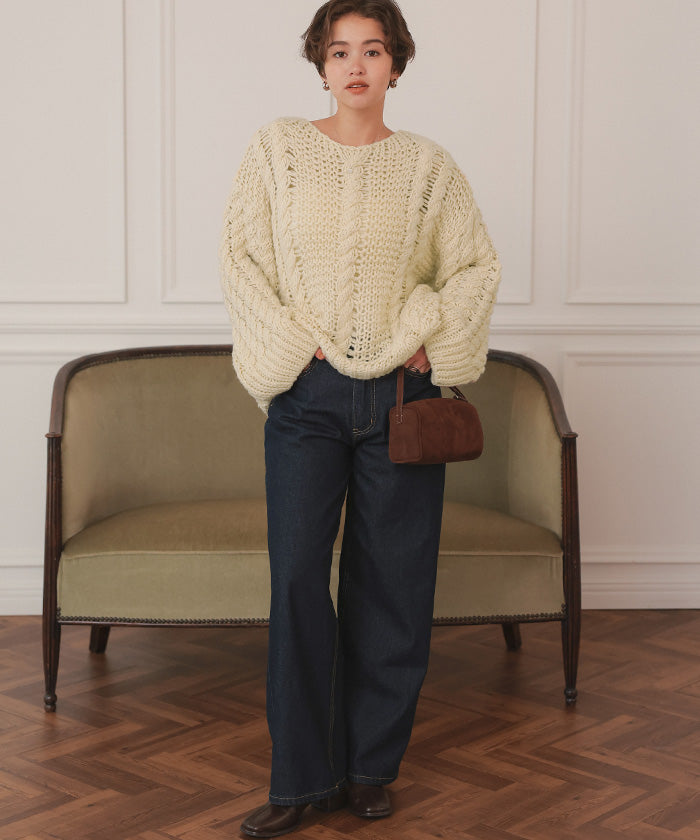 ティティベイト titivate ハンドライクボートネックケーブルニット (グレージュ) グレージュ