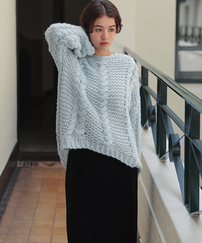 ティティベイト titivate ハンドライクボートネックケーブルニット (グレージュ) グレージュ