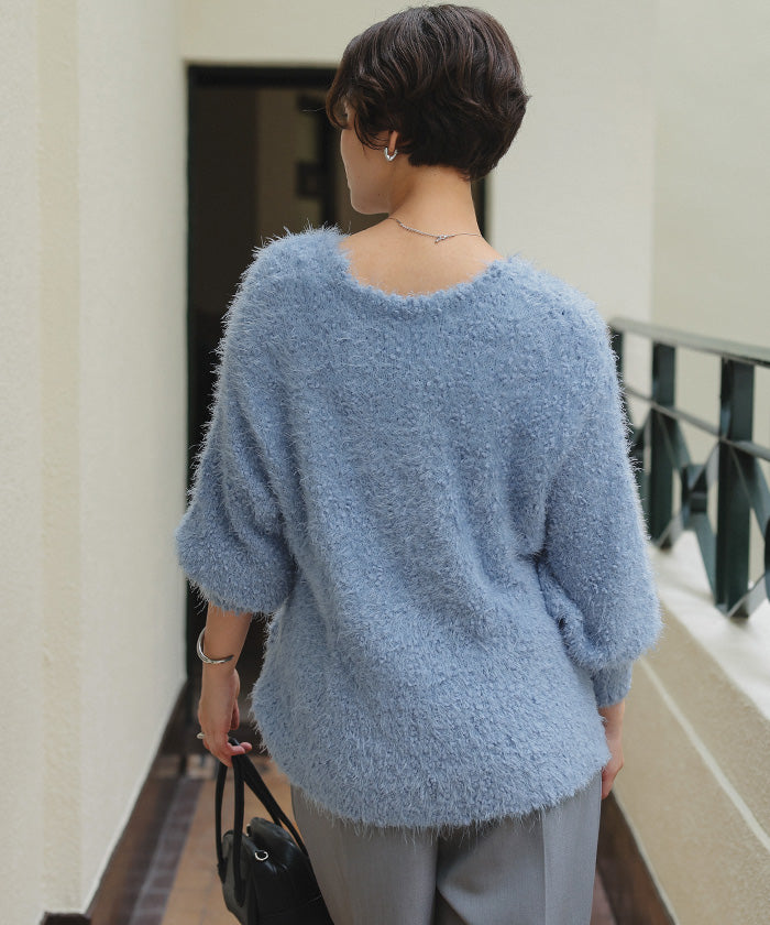 ティティベイト titivate ポコポコシャギーオーバーサイズVネックニット (オフホワイト) オフホワイト