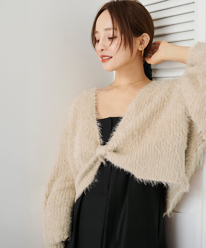 ティティベイト titivate 深Vネックショートシャギーニット (ライトベージュ) ライトベージュ