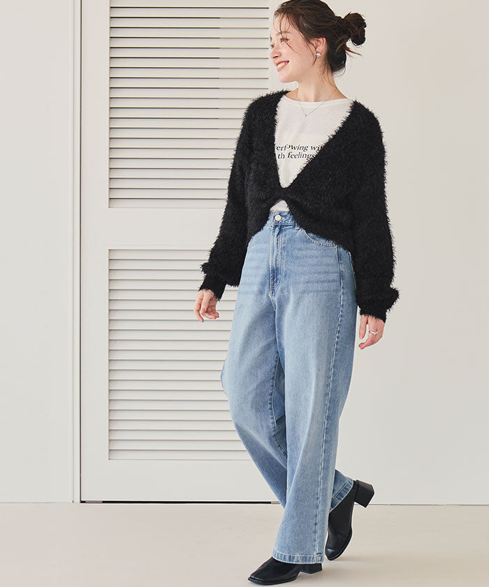 ティティベイト titivate 深Vネックショートシャギーニット (ライトベージュ) ライトベージュ