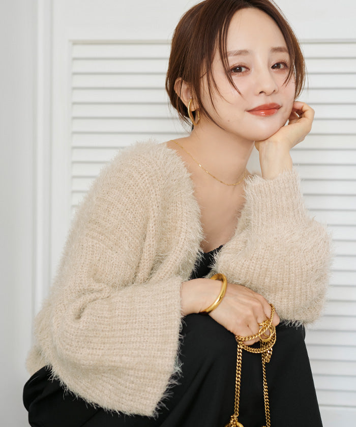 ティティベイト titivate 深Vネックショートシャギーニット (ライトベージュ) ライトベージュ