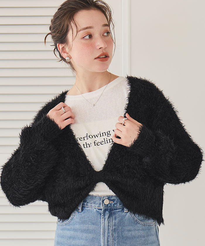 ティティベイト titivate 深Vネックショートシャギーニット (ブラック) ブラック