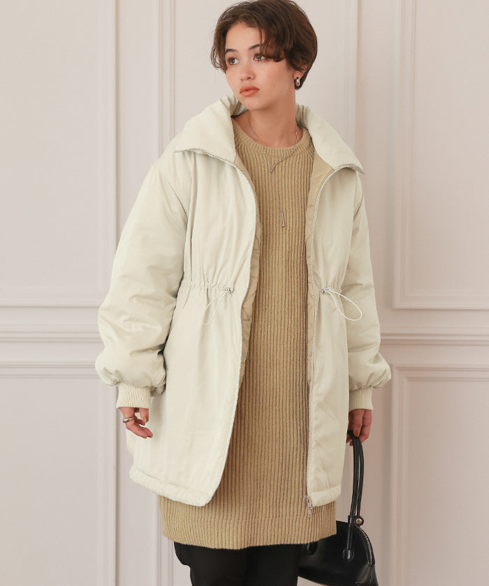ティティベイト titivate ウエストドローストリングハイネック中綿ジャケット (ライトベージュ) ライトベージュ