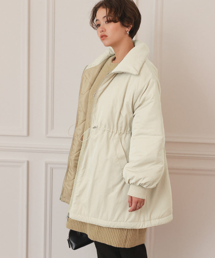 ティティベイト titivate ウエストドローストリングハイネック中綿ジャケット (ライトベージュ) ライトベージュ