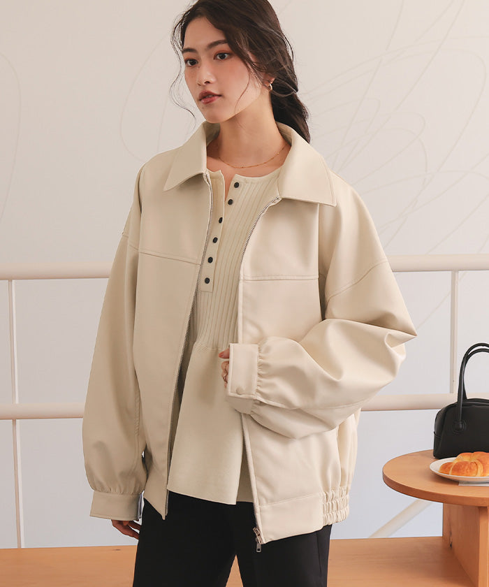 ティティベイト titivate フェイクレザー/スエードオーバージャケット (ブラック) ブラック