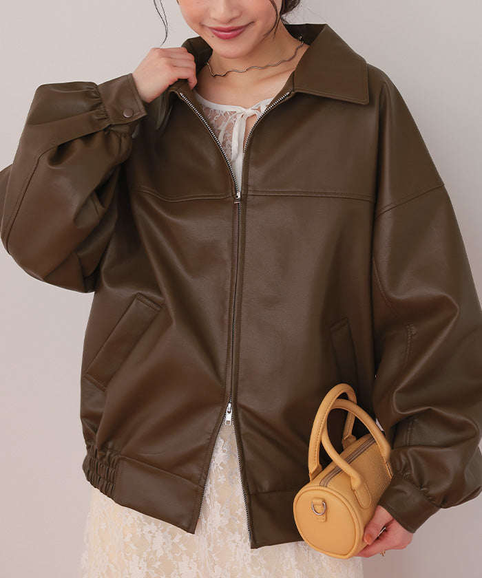 ティティベイト titivate フェイクレザー/スエードオーバージャケット (ブラック) ブラック