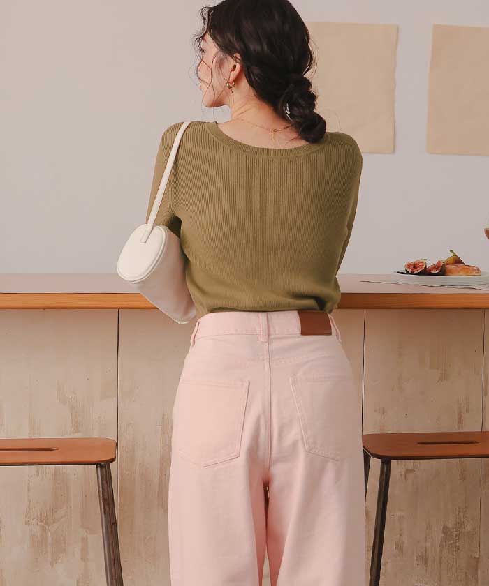 ティティベイト titivate 前後2wayUVケア/抗ピルヘンリーネックリブニット (ライトブラウン) ライトブラウン