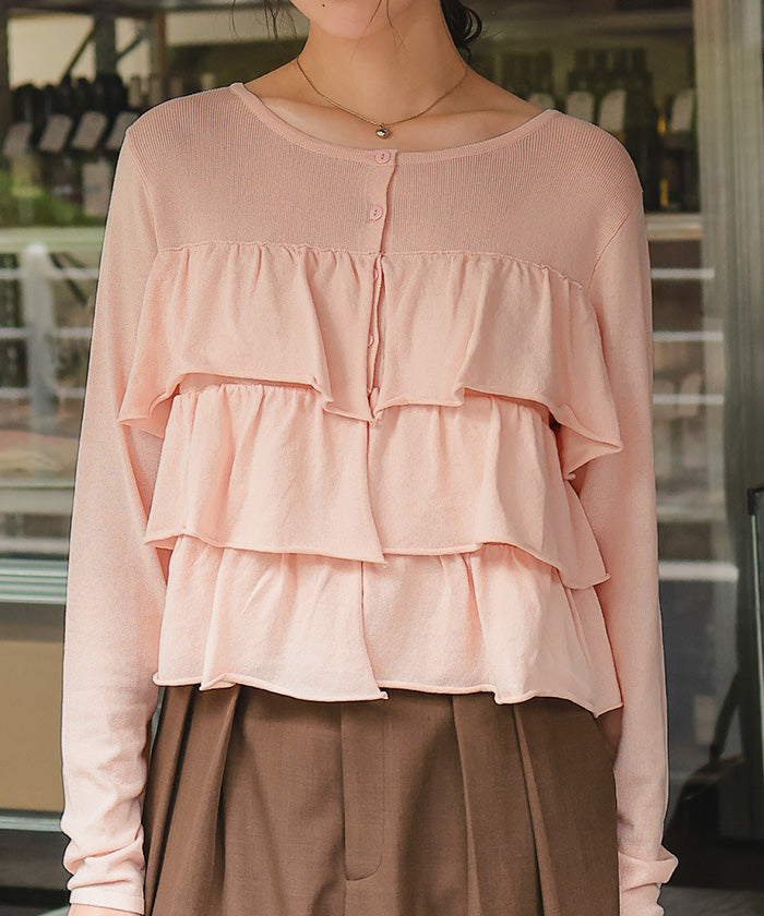 ティティベイト titivate ティアードフリルニットカーディガン/トップス (杢グレー) 杢グレー