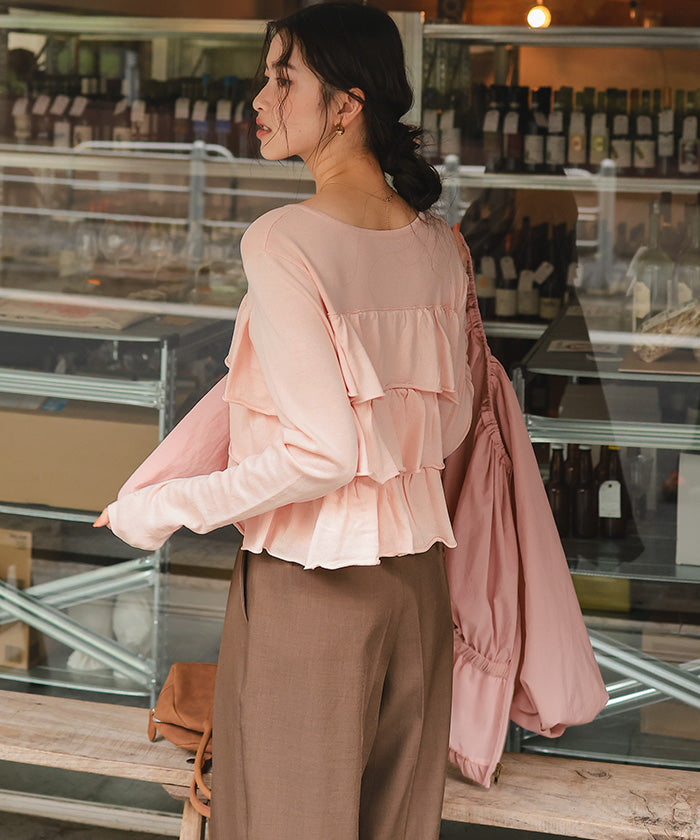 ティティベイト titivate ティアードフリルニットカーディガン/トップス (杢グレー) 杢グレー