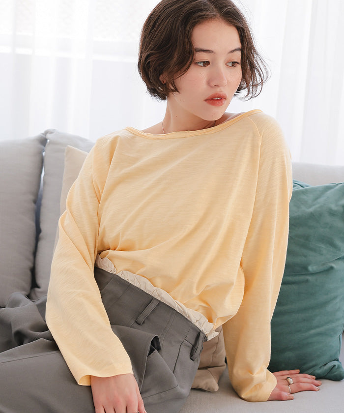 ティティベイト titivate ルーズロングスリーブカットソー (ライトイエロー) ライトイエロー
