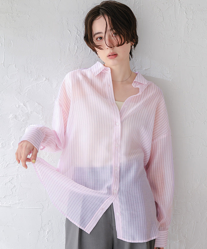 ティティベイト titivate シアーストライプシャツ (ピンク) ピンク