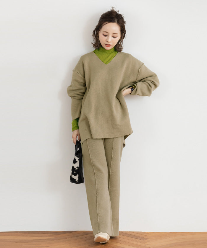 ティティベイト titivate センターピンタックニットパンツ (モカ) モカ