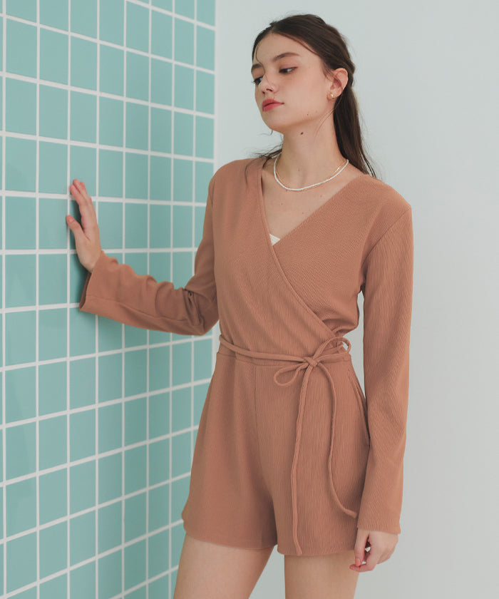 ティティベイト titivate カシュクールオールインワン/ラッシュガード/水着 (ピンクブラウン) ピンクブラウン