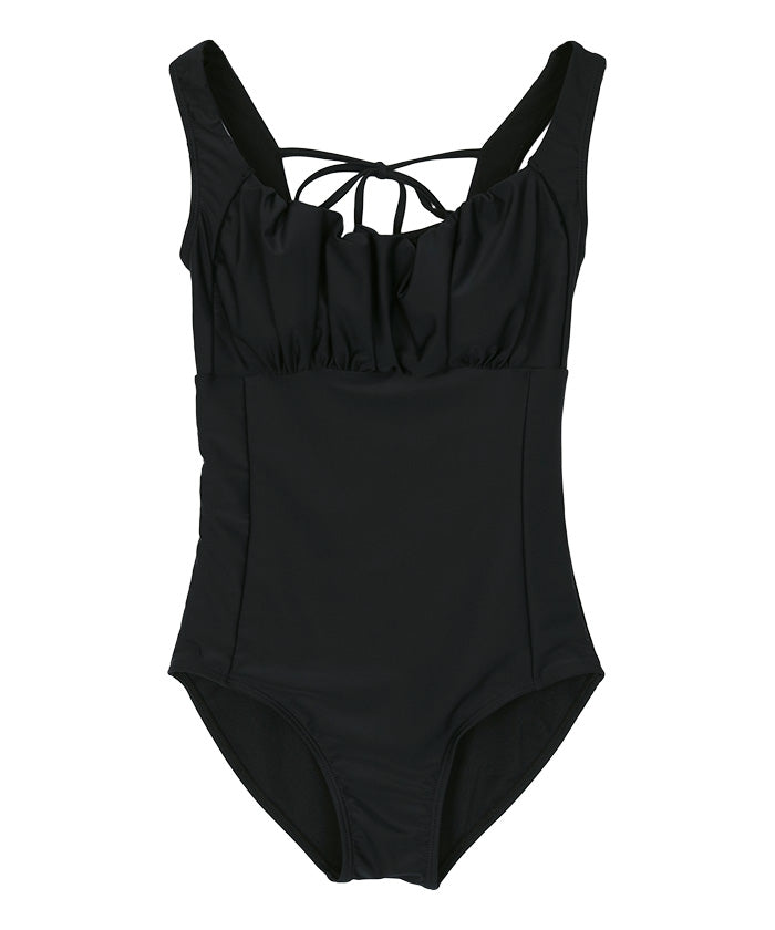 ティティベイト titivate ラウンドネックギャザーワンピース/水着【返品不可商品】 (ドット/ブラック) ドット/ブラック