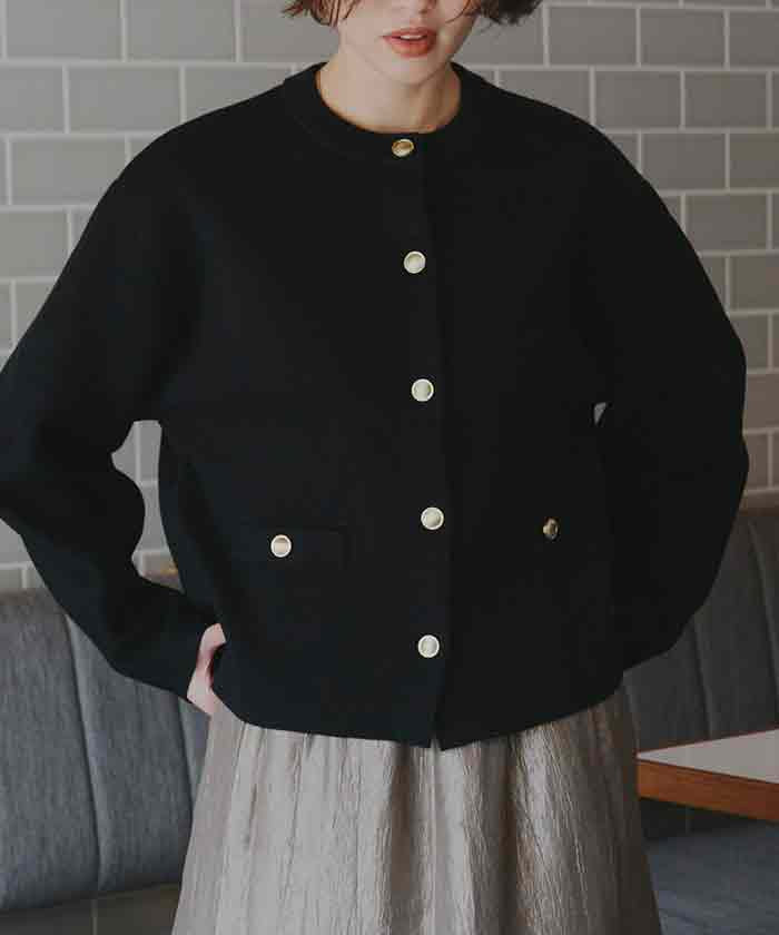 ティティベイト titivate ゴールド釦ニットカーディガン (ブラック) ブラック