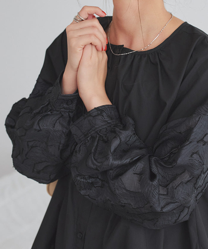 titivate sheer jacquard sleeve blouse