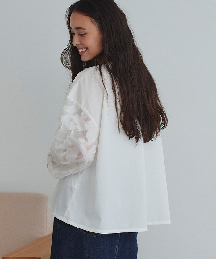 titivate sheer jacquard sleeve blouse