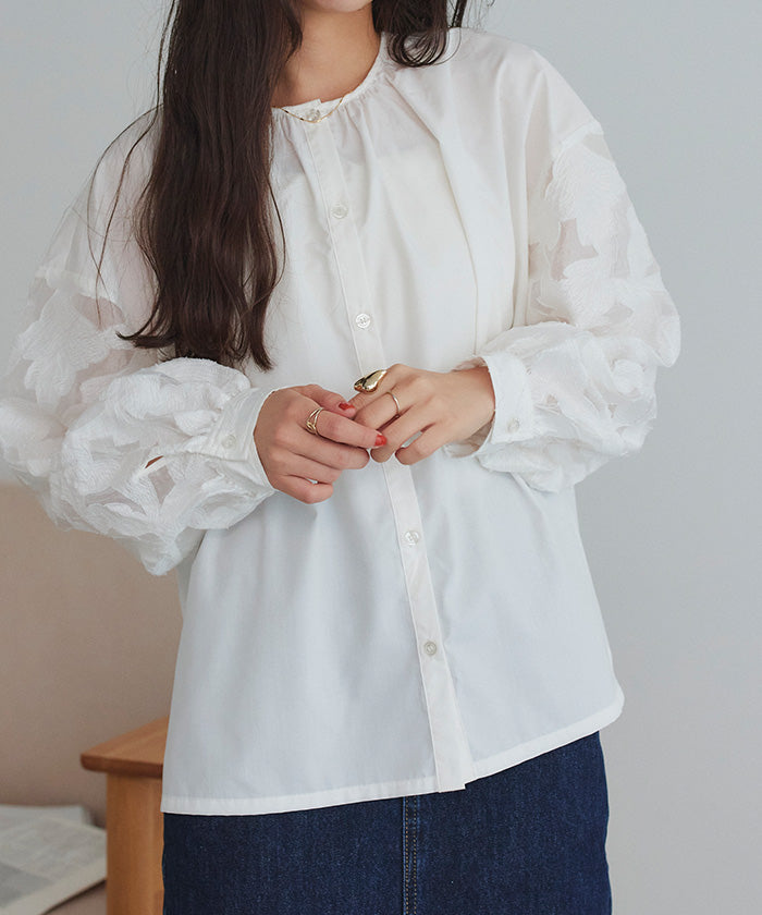 titivate sheer jacquard sleeve blouse