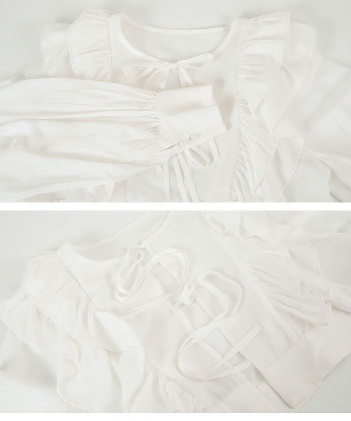 ティティベイト titivate フリルブラウス/ニットワンピースセット (オフホワイト/グレージュ) オフホワイト/グレージュ