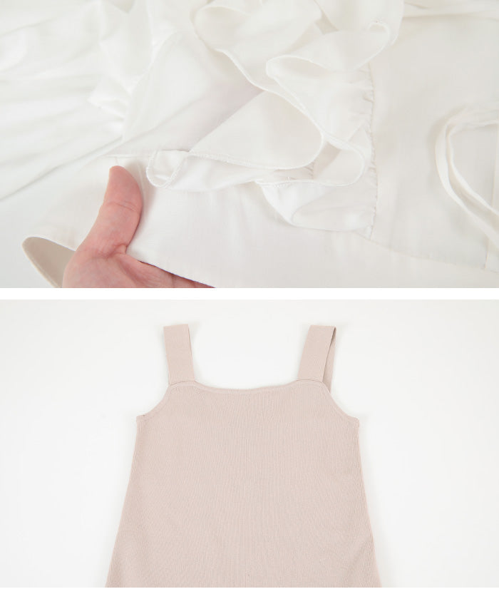 ティティベイト titivate フリルブラウス/ニットワンピースセット (オフホワイト/グレージュ) オフホワイト/グレージュ