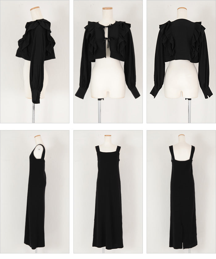 ティティベイト titivate フリルブラウス/ニットワンピースセット (オフホワイト/グレージュ) オフホワイト/グレージュ