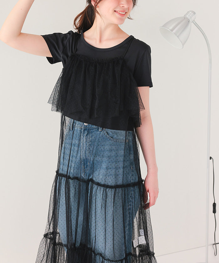 ティティベイト titivate チュールフリルキャミワンピース (ブラック) ブラック