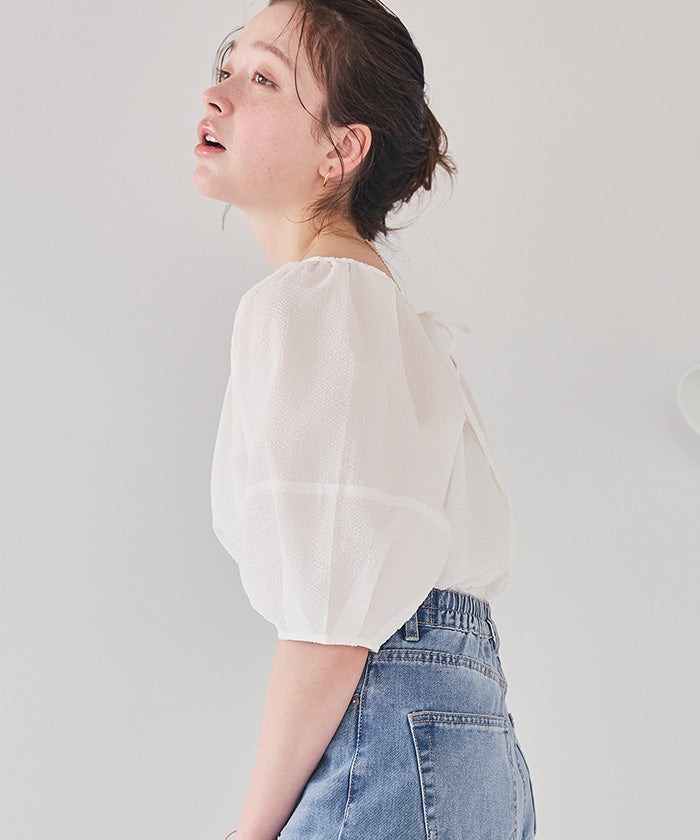 ティティベイト titivate Vネックパフスリーブトップス (ピンク) ピンク