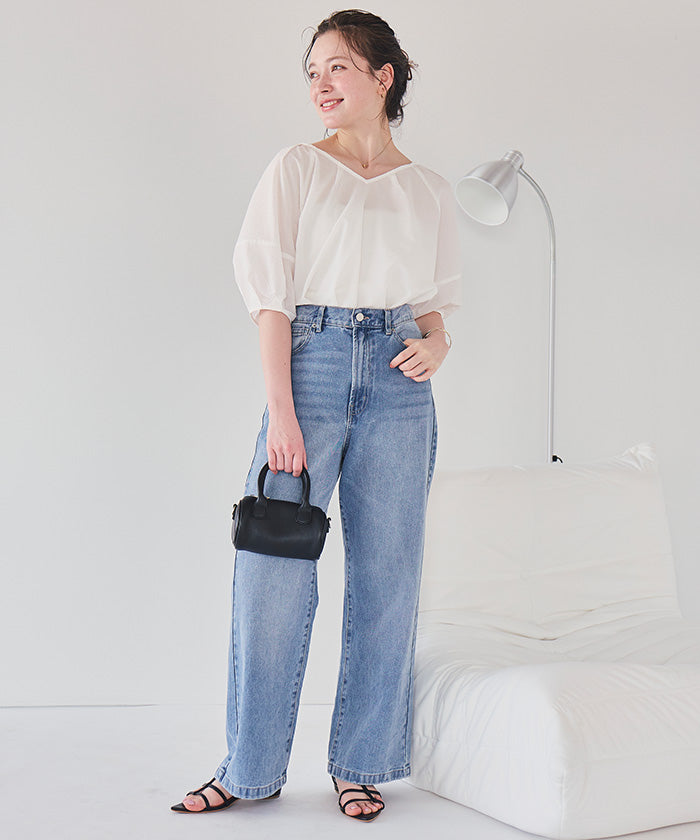 ティティベイト titivate Vネックパフスリーブトップス (ピンク) ピンク