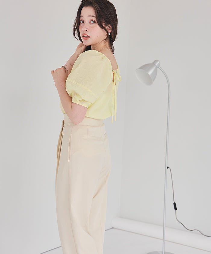 ティティベイト titivate Vネックパフスリーブトップス (ピンク) ピンク