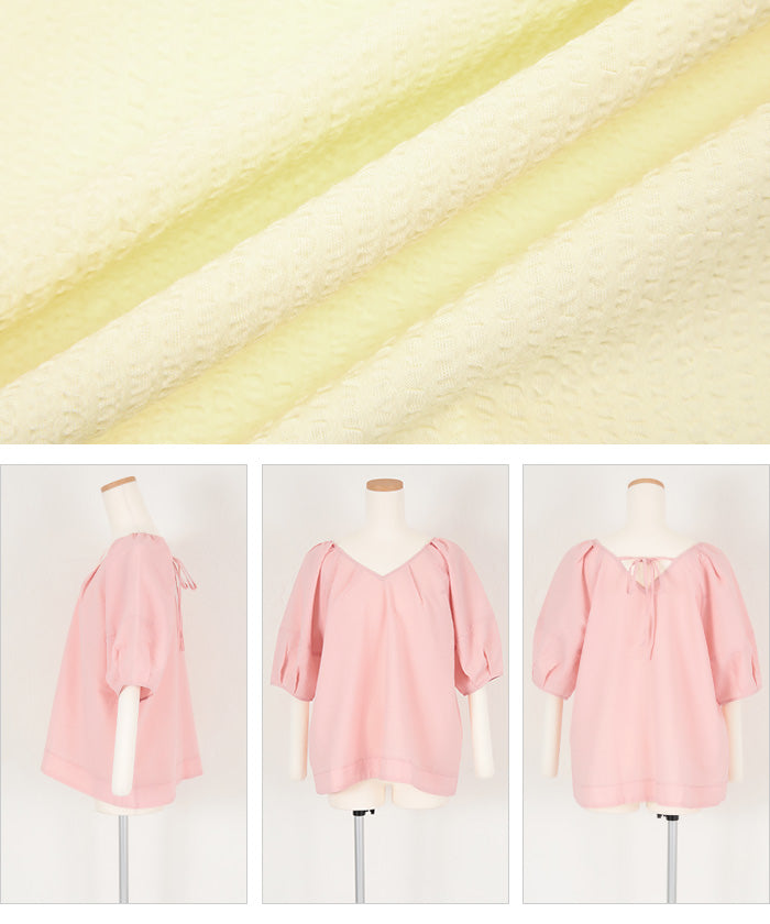 ティティベイト titivate Vネックパフスリーブトップス (ピンク) ピンク