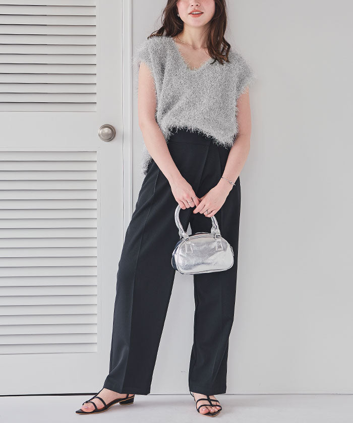 ティティベイト titivate 前後2wayVネックシャギーニットベスト (ブラック) ブラック