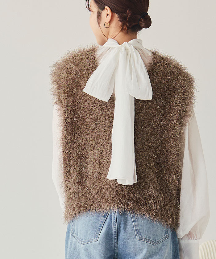 ティティベイト titivate 前後2wayVネックシャギーニットベスト (ブラック) ブラック